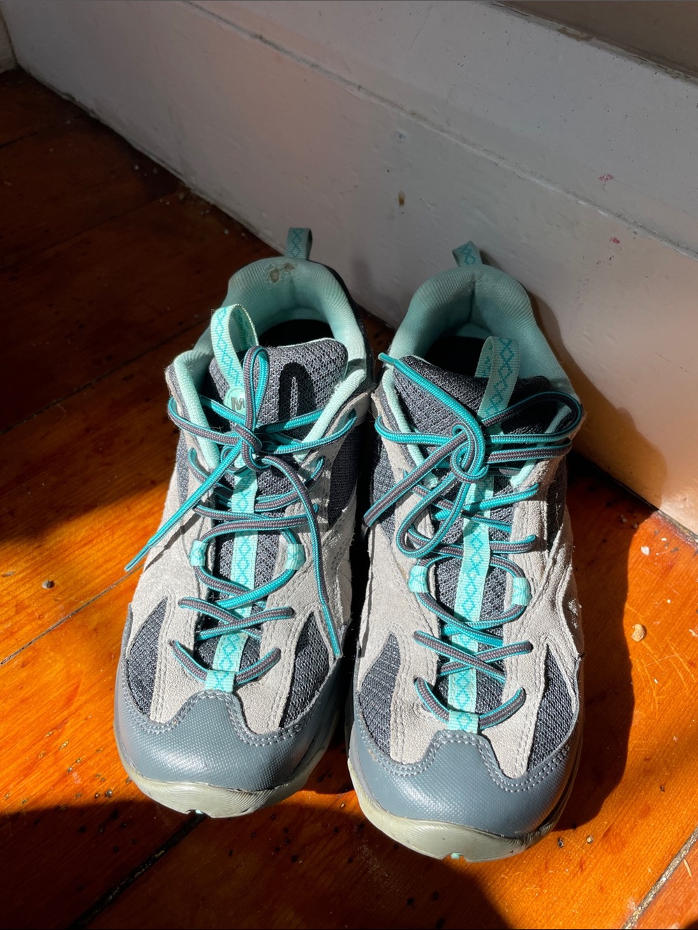 Merrell Gray and Teal Hiking Sneakers